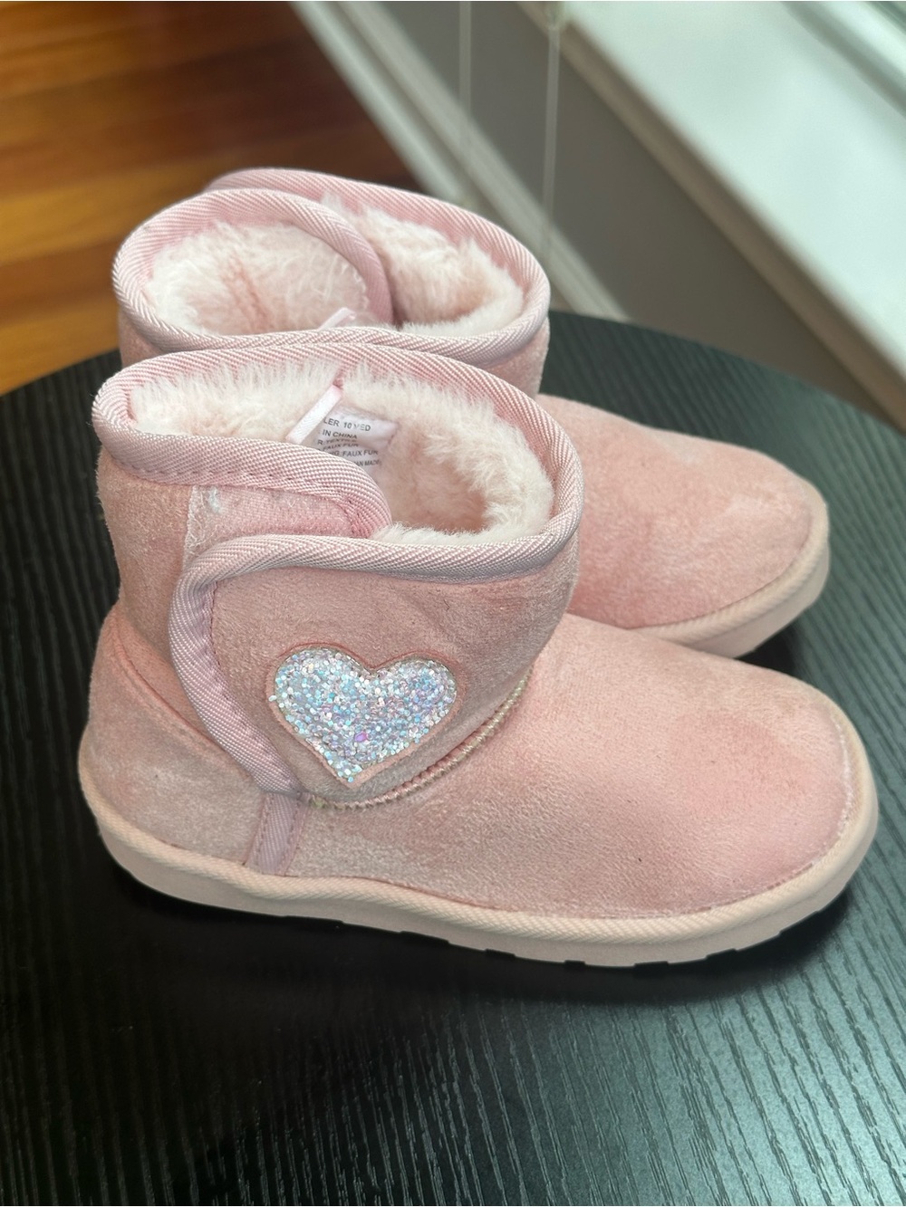 Girls' Pink Heart Plush Lined Ankle Boots